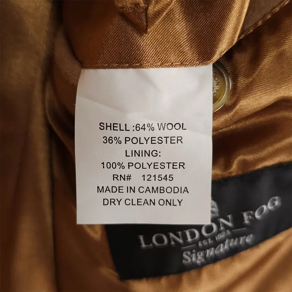 London Fog Signature Mens Classic Fit Overcoat 38S Beige Camel Solid Wool Blend